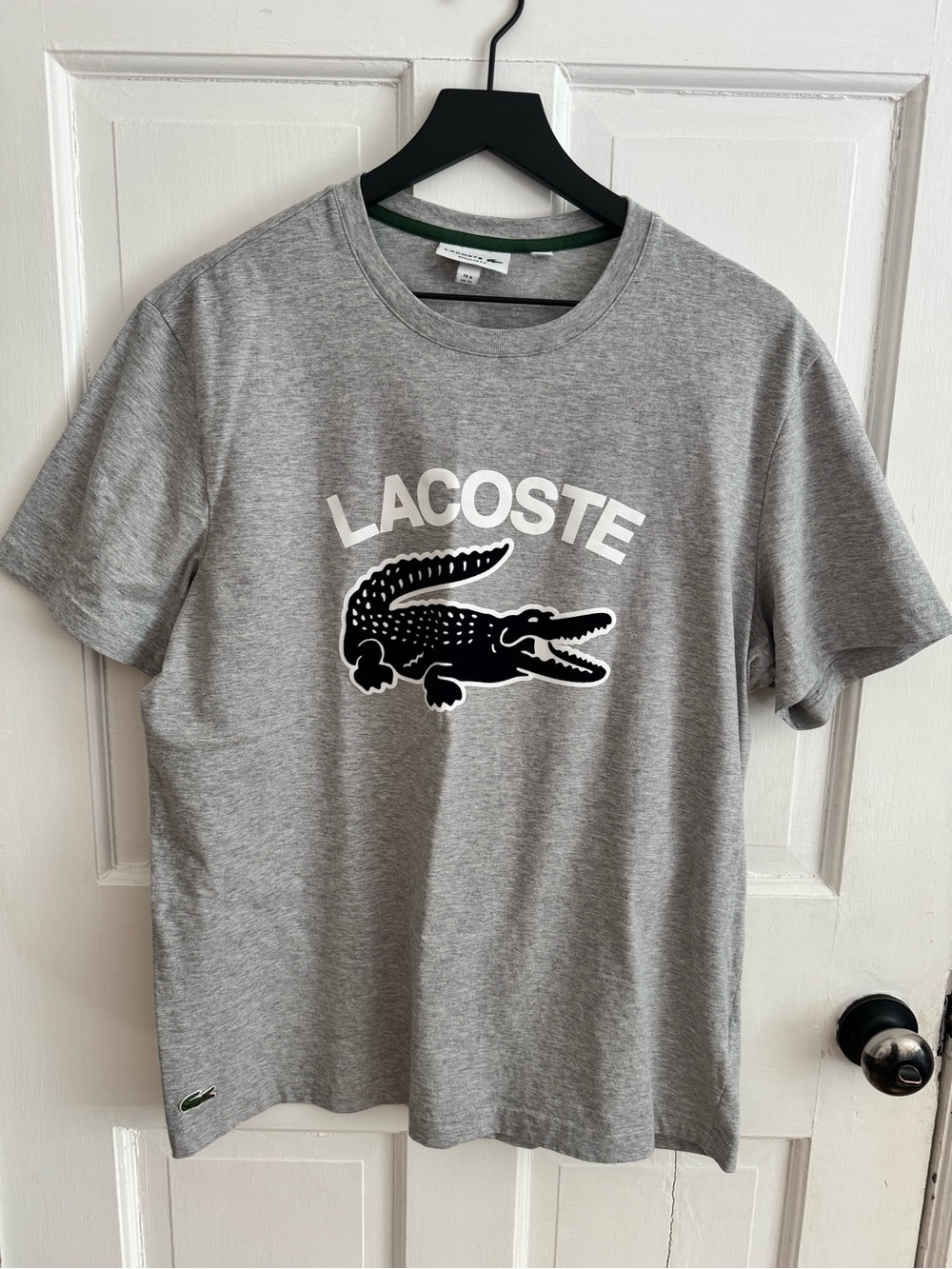 Lacoste Light Gray Men’s T Shirt with Green inside Trim & Blue Croc